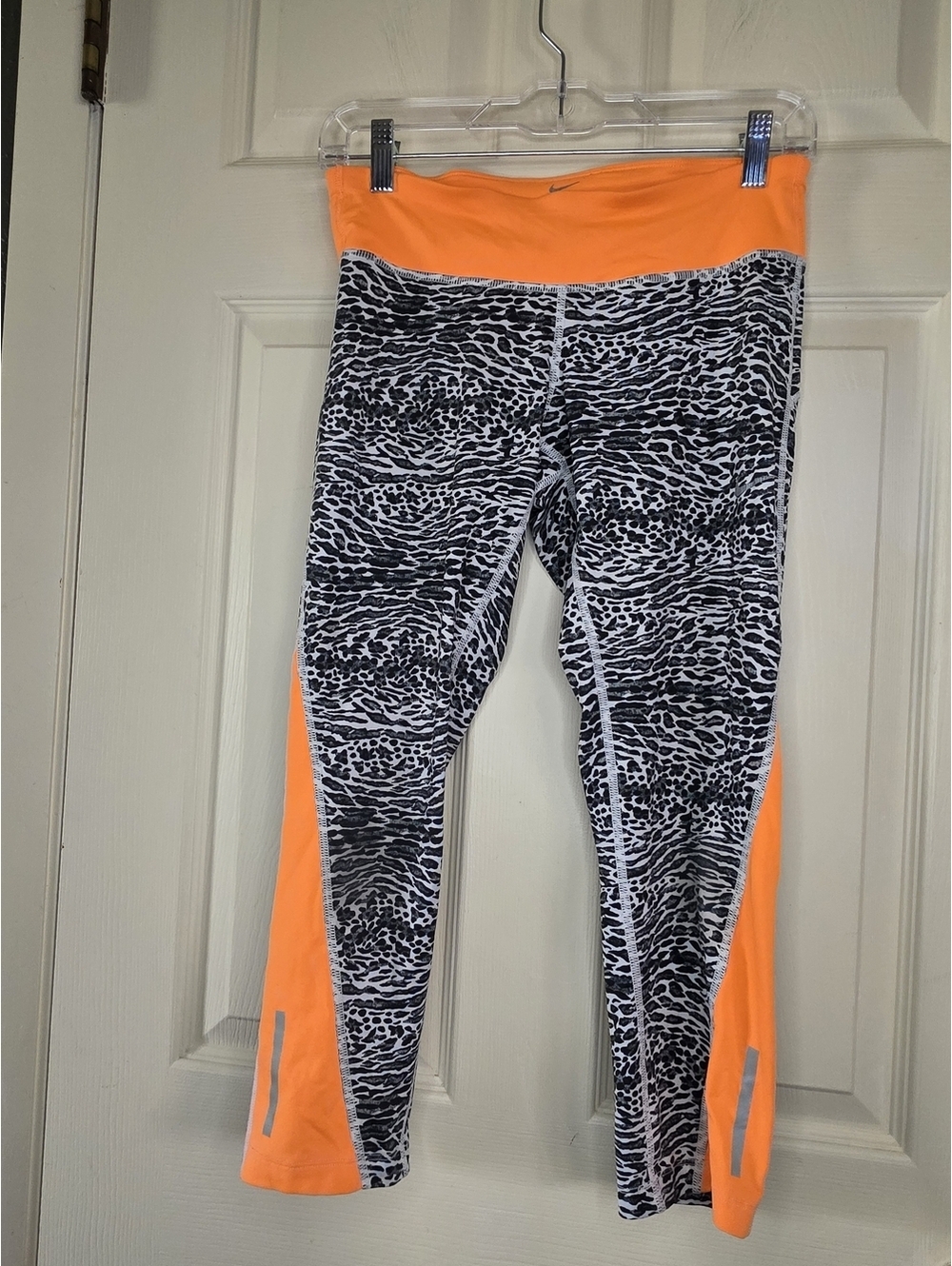 Nike Dri-Fit Women's Athletic Leggings with Orange Waistband w/ Animal Print